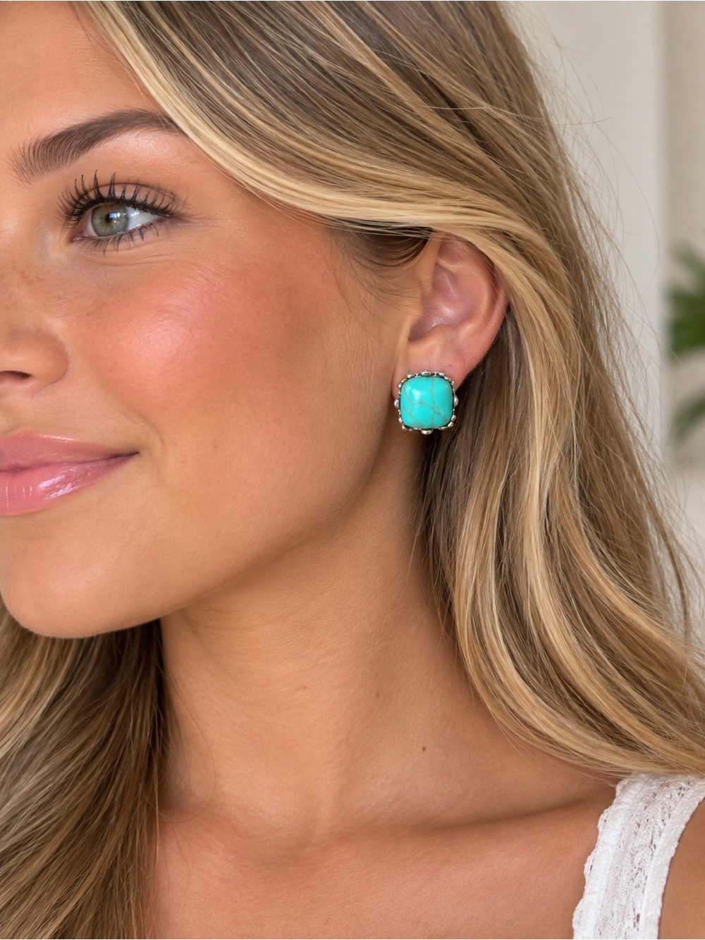 Turquoise and silver stud earrings